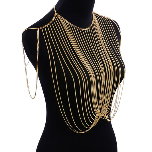 Simple And Fashionable Golden Multi-chain Chest Chain