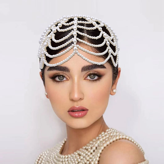 Sweet Bridal Tiara With Pearl Forehead Decoration