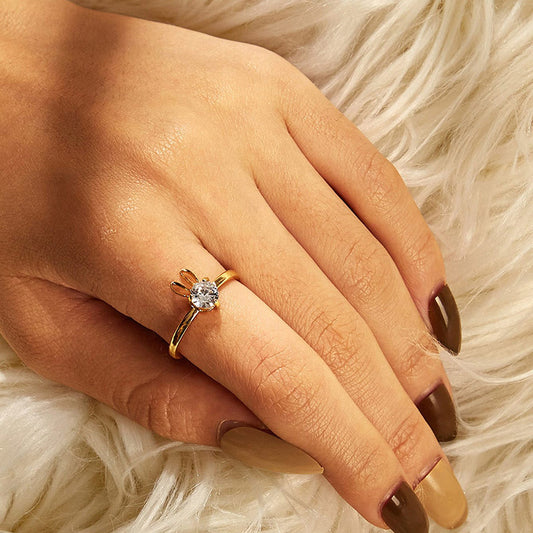 Ladies Cute Rabbit Copper Inlaid Zircon Ring