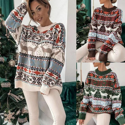 Christmas Knitted Pullover Long Sleeve Sweater In Autumn And Winter