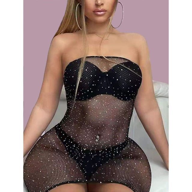 Sexy Bodysuit Diamond Fishnet